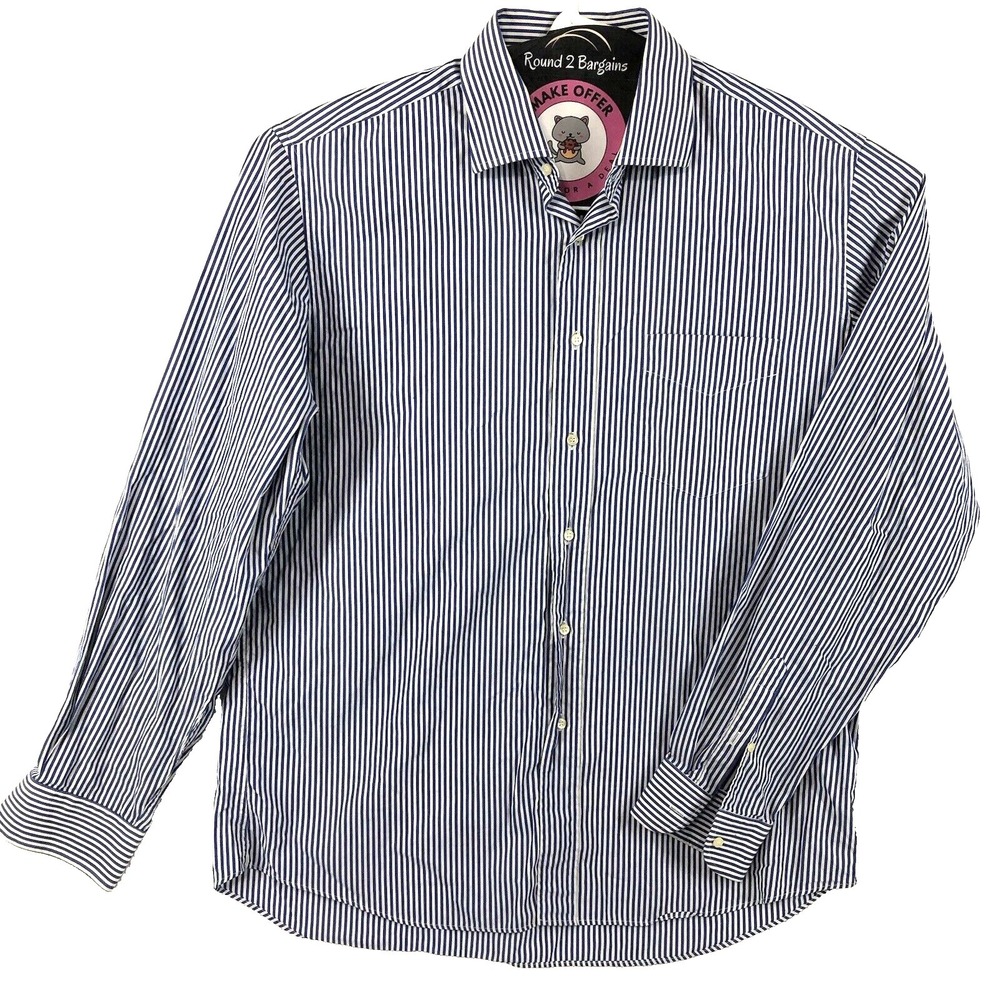 Neiman‎ Marcus dress shirt men's large blue white pinstripe long sleeve business